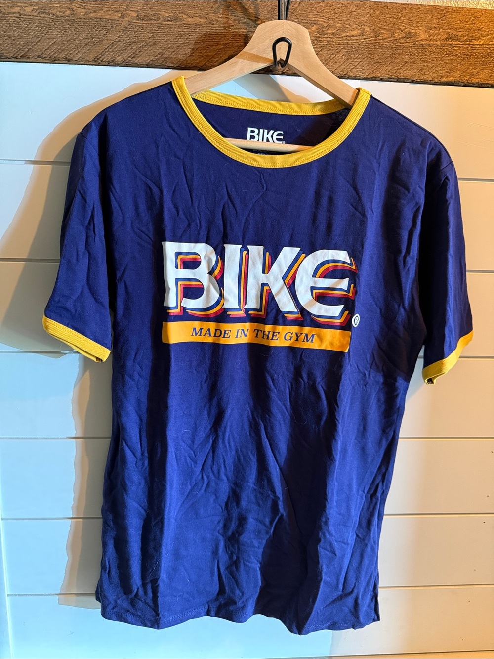 Men's Navy and Yellow Bike Graphic Ringer T-Shirt